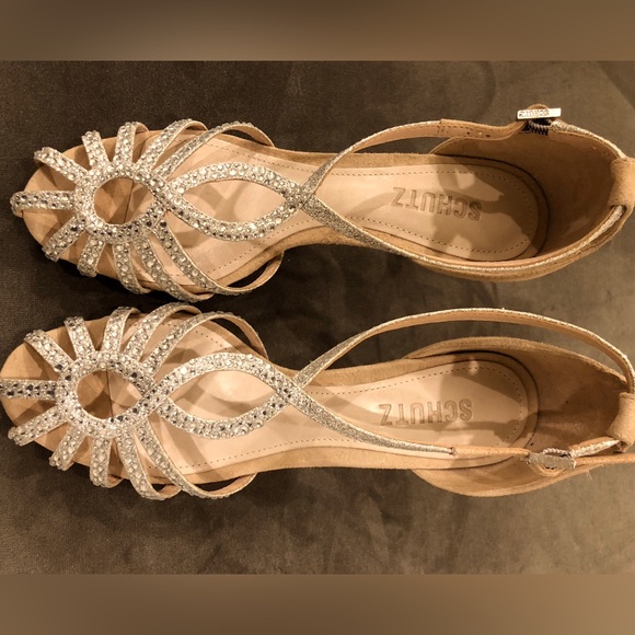 Schutz Tan Suede and Silver Heels-Size 7 - Picture 2 of 5